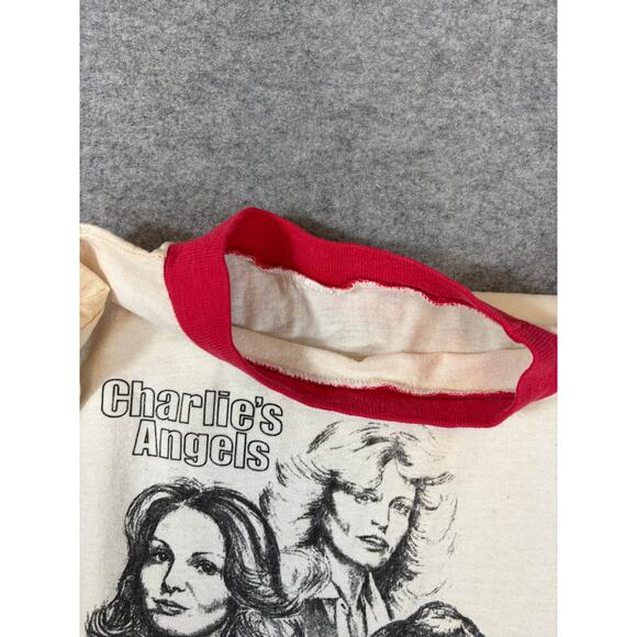VINTAGE 70s Charlies Angels Allison Shirt Womens Medium White Ringer Tee Promo - Picture 6 of 6